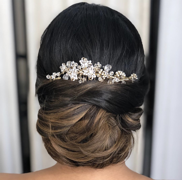 Bridal Hairstyle Updo with Rhinestone Barrett
