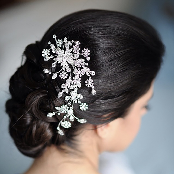 Bridal Hairstyle Updo with Rhinestone Barrett